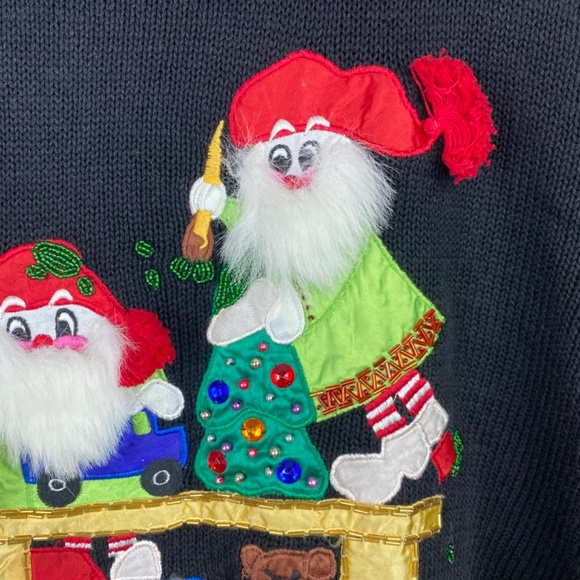 VTG 90s Ugly Christmas Sweater L MJ Carroll 3D Beards Elves Beaded Artsy Festive - Picture 4 of 11
